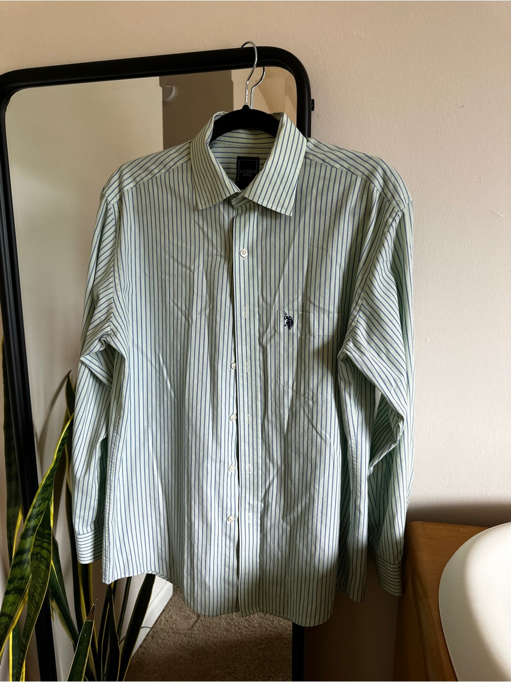 U.S. Polo Assn. Light Green and White Striped Dress Shirt